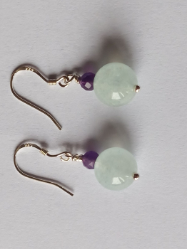 silver earrings-ear wires with aquamarine and amethyst beads-the colour is blue and purple--