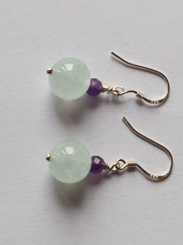 silver earrings-ear wires with aquamarine and amethyst beads-the colour is blue and purple-