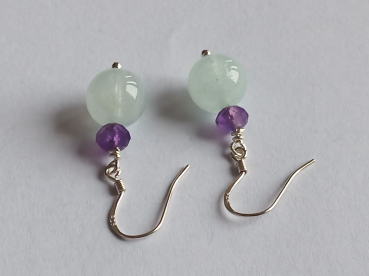 silver earrings-ear wires with aquamarine and amethyst beads-the colour is blue and purple---