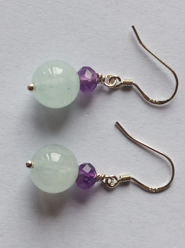 silver earrings-ear wires with aquamarine and amethyst beads-the colour is blue and purple-