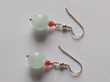 silver earrings-ear wires with aquamarine and carnelian beads-the colour is blue and red-