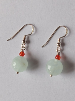 silver earrings-ear wires with aquamarine and carnelian beads-the colour is blue and red