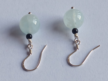 silver earrings-ear wires with aquamarine and onyx beads-the colour is blue and black---