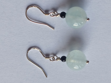 silver earrings-ear wires with aquamarine and onyx beads-the colour is blue and black--
