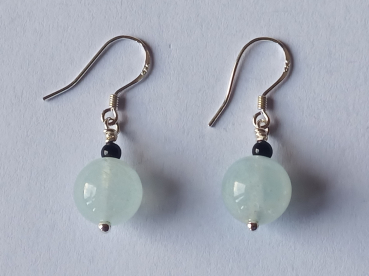 silver earrings-ear wires with aquamarine and onyx beads-the colour is blue and black
