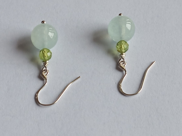 silver earrings-ear wires with aquamarine and peridot beads-the colour is blue and green---