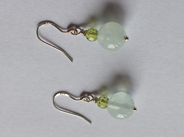 silver earrings-ear wires with aquamarine and peridot beads-the colour is blue and green--