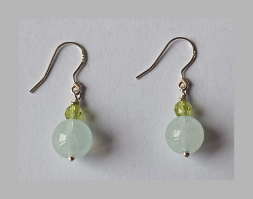 silver earrings-ear wires with aquamarine and peridot beads-the colour is blue and green