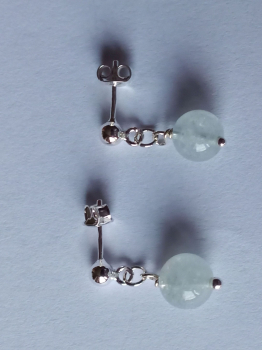 silver earrings-ear-studs with aquamarine beads--