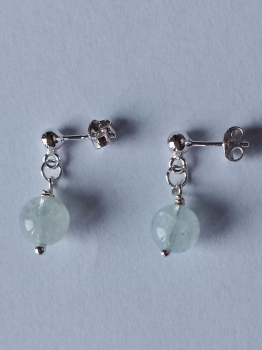 silver earrings-ear-studs with aquamarine beads