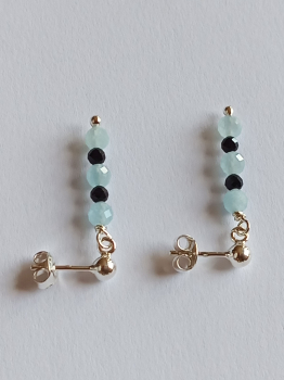 silver earrings-ear studs with aquamarine and tourmaline beads----