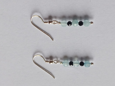 silver earrings-ear wires with aquamarine and tourmaline beads-the colour is blue and black--