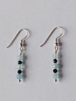silver earrings-ear wires with aquamarine and tourmaline beads-the colour is blue and black