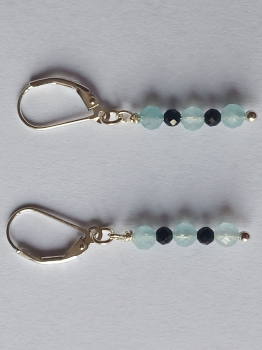 silver earrings-leverbacks with aquamarine and tourmaline beads-the colours are blue and black--