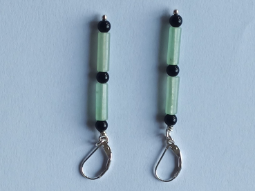 silver earrings-leverbacks with aventurine tubes and onyx beads-the colours are green and black---
