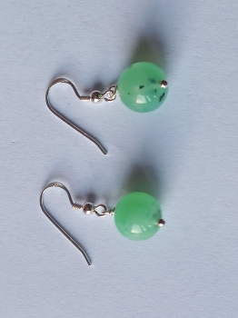 silver earrings-ear wires with green chrysoprase beads--