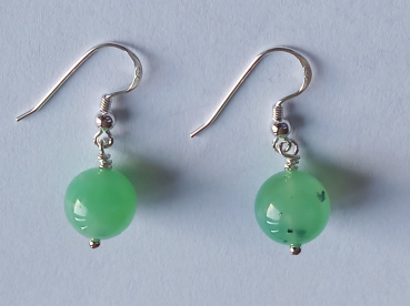 silver earrings-ear wires with green chrysoprase beads