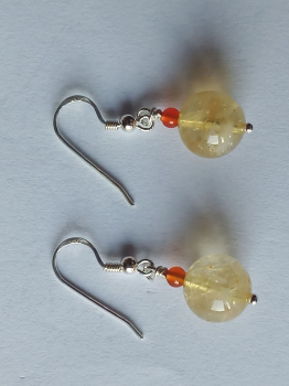 silver earrings-ear wires with citrine and carnelian beads-the colour is yellow and red--