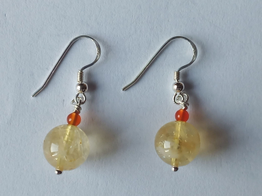 silver earrings-ear wires with citrine and carnelian beads-the colour is yellow and red