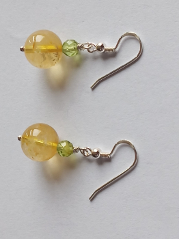 silver earrings-ear wires with citrine and peridot beads-the colour is yellow and green-