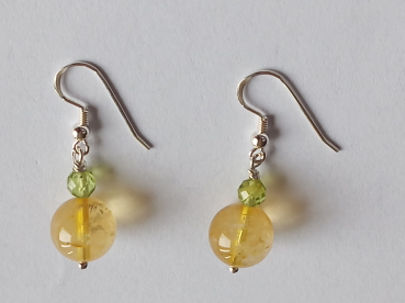 silver earrings-ear wires with citrine and peridot beads-the colour is yellow and green