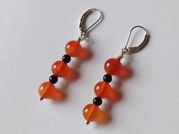 earrings-sterling silver-red-black-carnelian-onyx-----