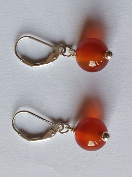 silver earrings-leverbacks with red carnelian beads--
