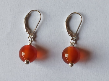 silver earrings-leverbacks with red carnelian beads
