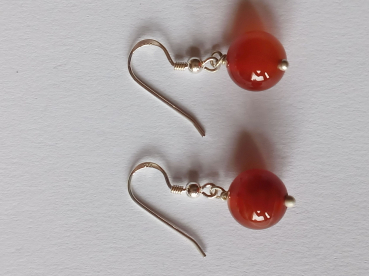 silver earrings-ear wires with red carnelian beads---