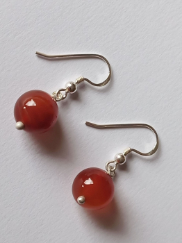 silver earrings-ear wires with red carnelian beads-