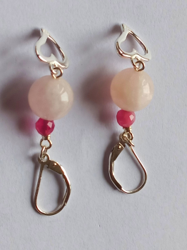 silver earrings-leverbacks with morganite and tourmaline beads and heart-the colour is pink---