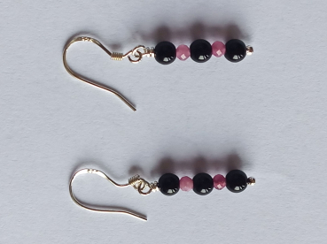 silver earrings-ear wires with onyx and tourmaline beads-the colour is black and pink--