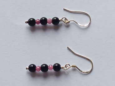 silver earrings-ear wires with onyx and tourmaline beads-the colour is black and pink-