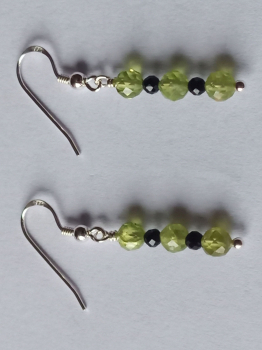 silver earrings-ear wires with peridot and tourmaline beads-green and black colour--