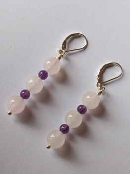 earrings-sterling silver-pink-purple-rose quartz-amethyst----
