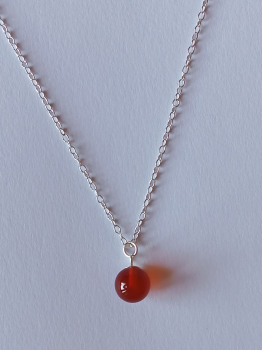 silver chain with red agate bead pendant-anchor chain 45 cm-