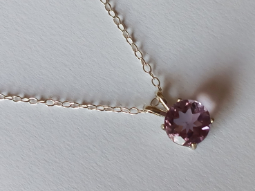 silver chain with purple amethyst pendant-anchor chain 45 cm---