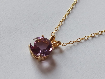gold plated silver chain with purple amethyst pendant-anchor chain 45 cm----