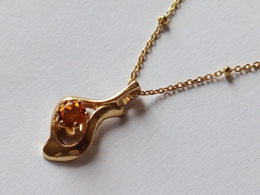 gold plated silver chain with yellow citrine pendant-sat-chain 45 cm--