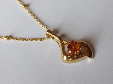 gold plated silver chain with yellow citrine pendant-sat-chain 45 cm-