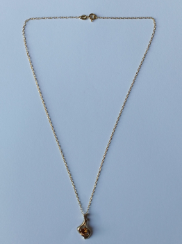 gold plated silver chain with yellow citrine pendant-anchor chain 45 cm---