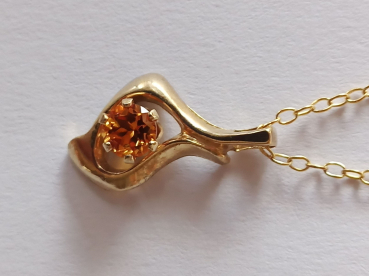 gold plated silver chain with yellow citrine pendant-anchor chain 45 cm-