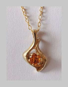 gold plated silver chain with yellow citrine pendant-anchor chain 45 cm