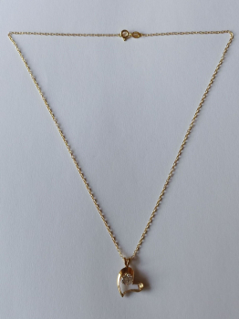 gold plated silver chain with 6 mm white zirconia heart pendant-anchor chain 45 cm----