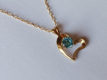 gold plated silver chain with 6 mm blue zirconia heart pendant-anchor chain 45 cm-