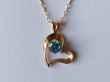 gold plated silver chain with 6 mm blue zirconia heart pendant-anchor chain 45 cm