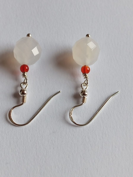 silver earrings-ear wires with agate and carnelian beads-the colour is white and red----