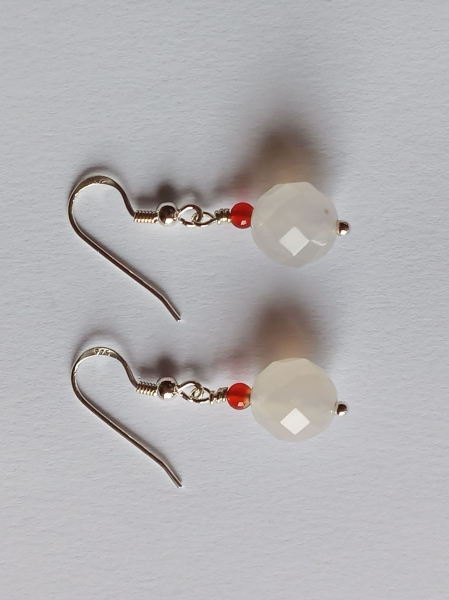 silver earrings-ear wires with agate and carnelian beads-the colour is white and red---