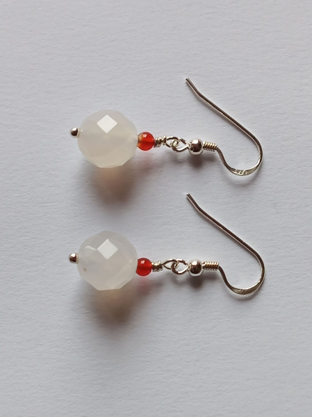 silver earrings-ear wires with agate and carnelian beads-the colour is white and red--