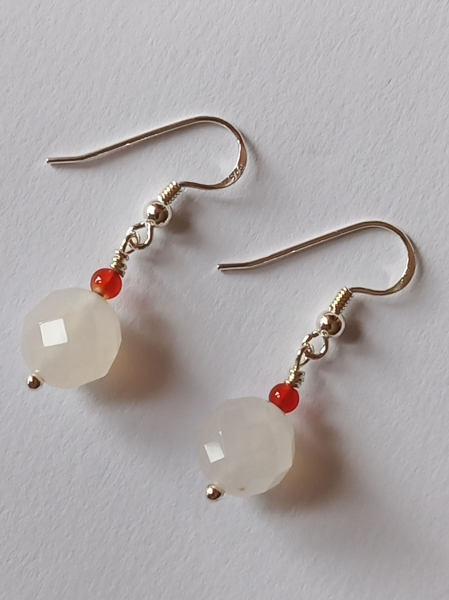 silver earrings-ear wires with agate and carnelian beads-the colour is white and red-